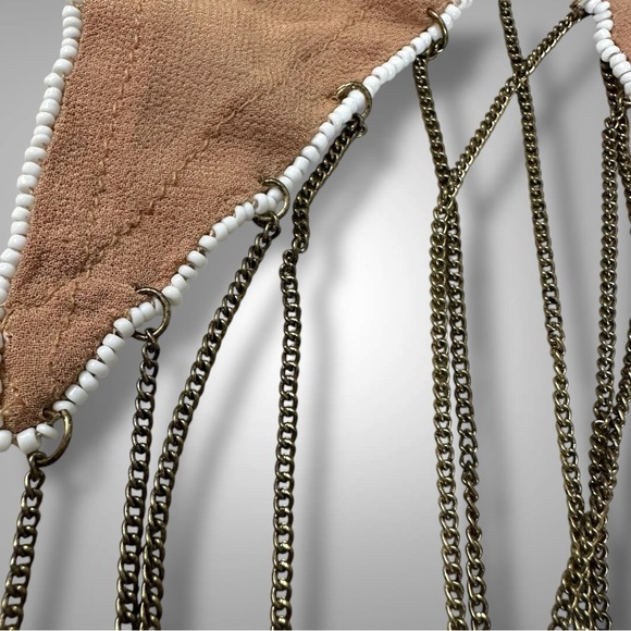 Free People Riley Pony Scarf Western Bohemian Beaded Chain Fringe Hair Tie NWT - Picture 8 of 15